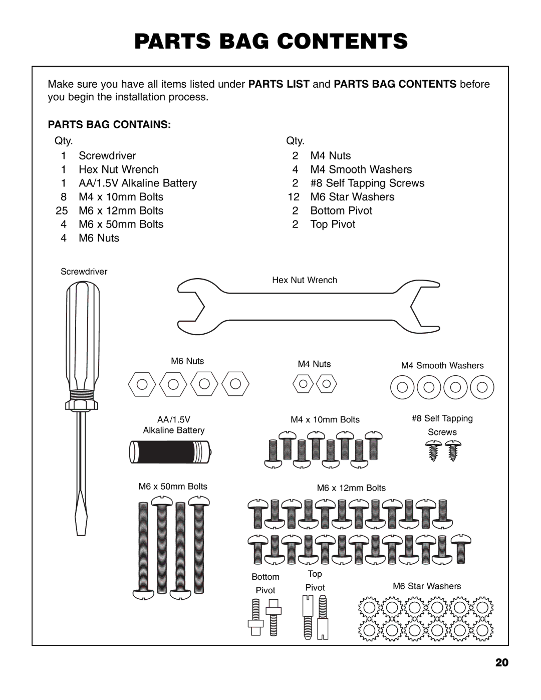 Brinkmann 810-4415-T owner manual Parts BAG Contents 