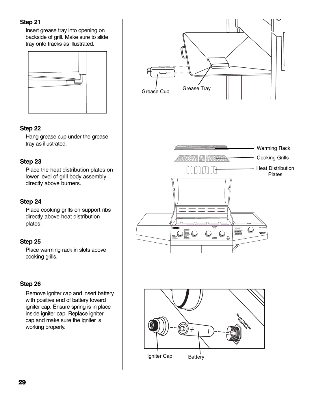 Brinkmann 810-4415-T owner manual Hang grease cup under the grease tray as illustrated 