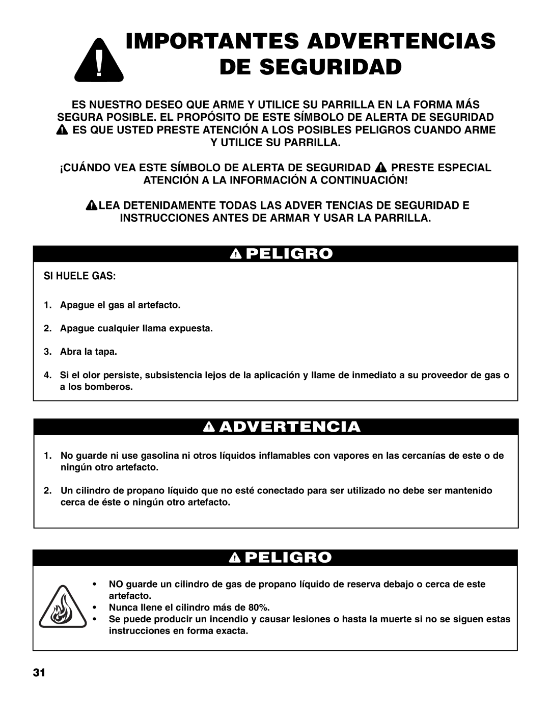 Brinkmann 810-4415-T owner manual Importantes Advertencias DE Seguridad, Peligro 