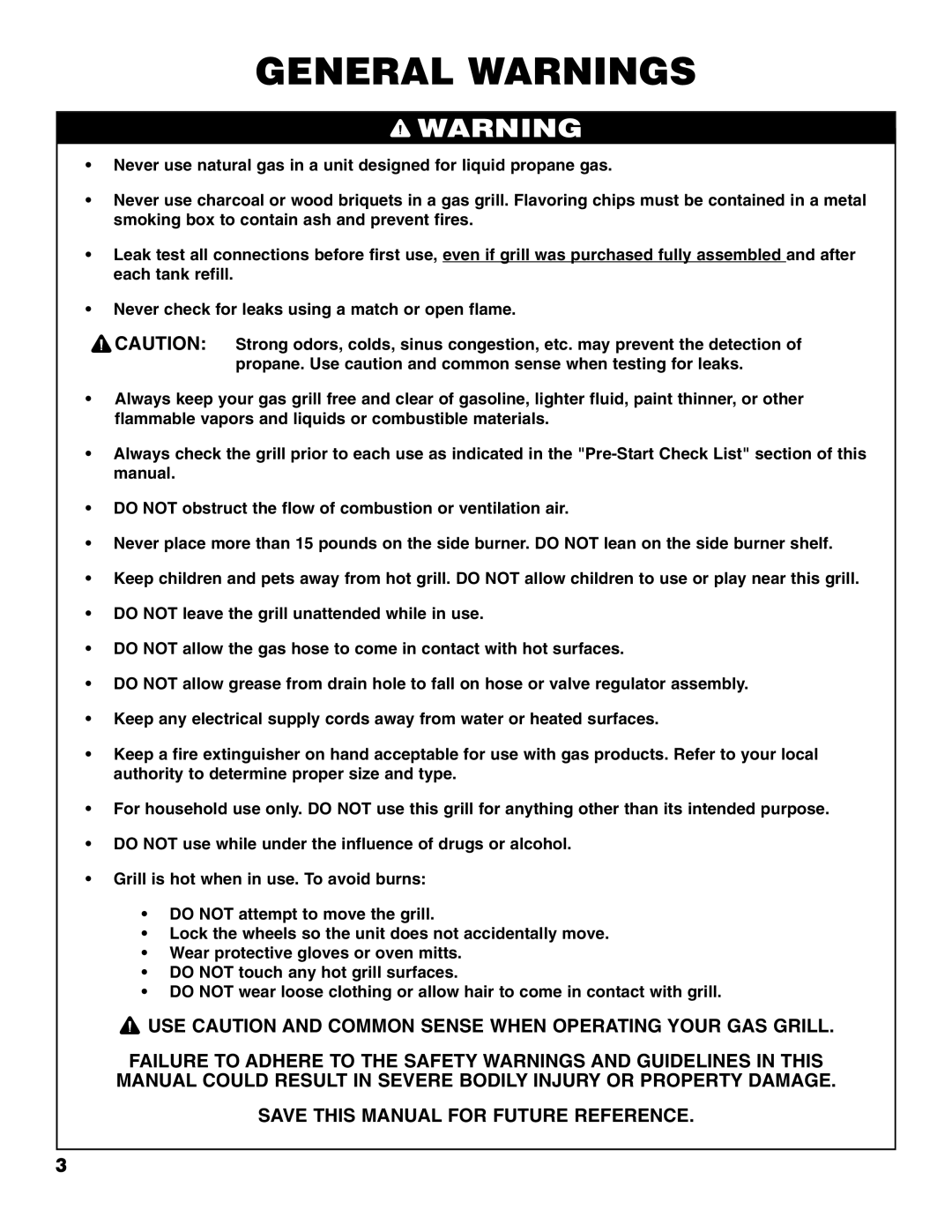 Brinkmann 810-4415-T owner manual General Warnings 