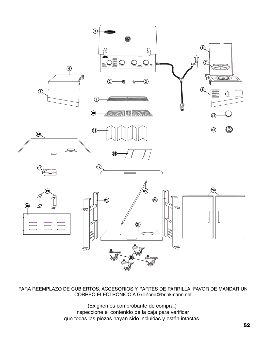 Brinkmann 810-4415-T owner manual Correo Electronico a GrillZone@brinkmann.net 