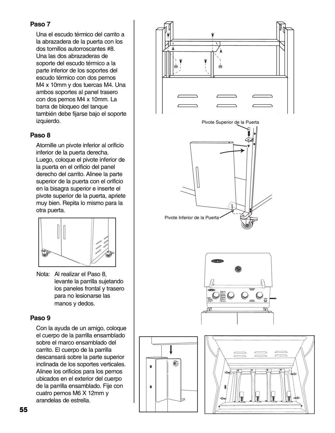 Brinkmann 810-4415-T owner manual Pivote Superior de la Puerta Pivote Inferior de la Puerta 