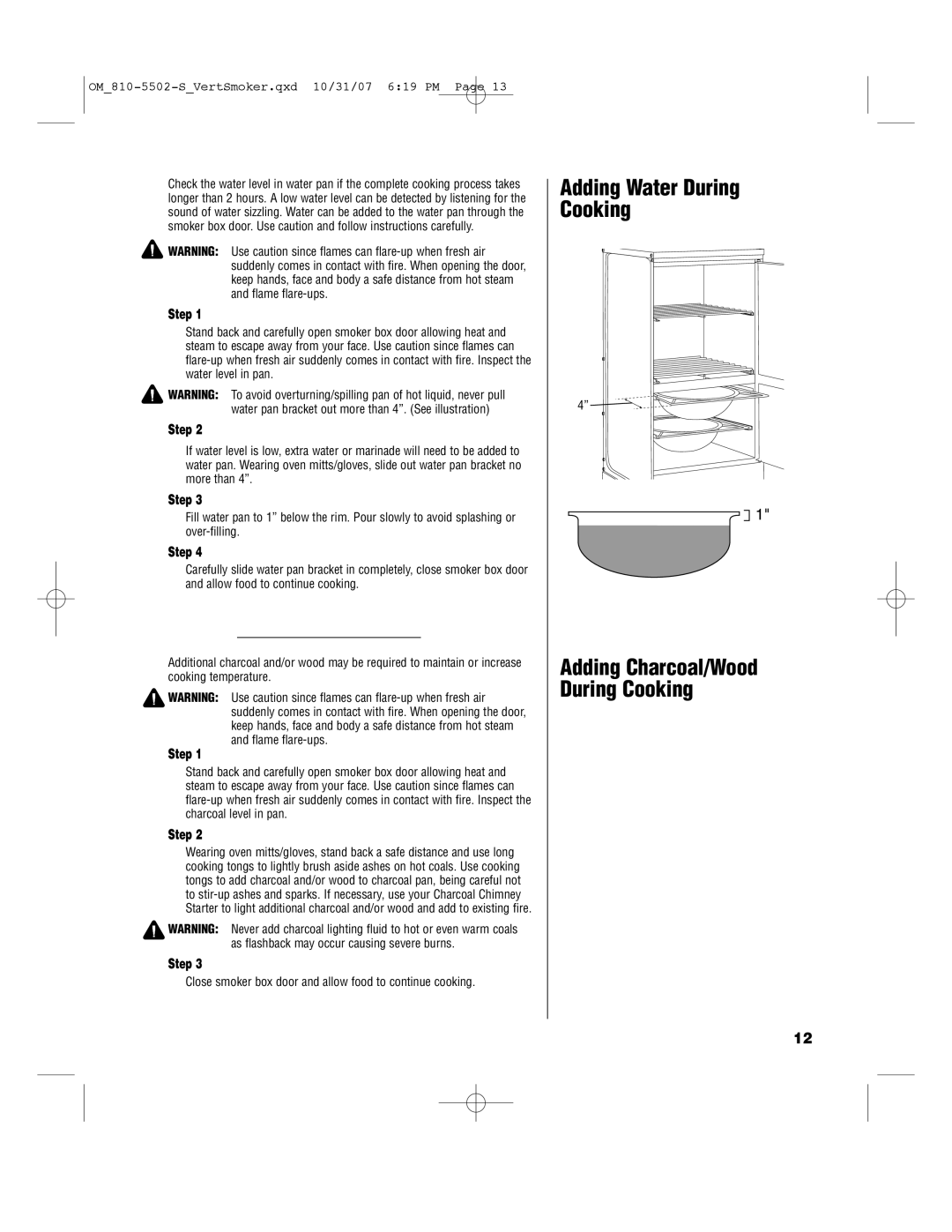 Brinkmann 810-5502-S owner manual Adding Water During Cooking 