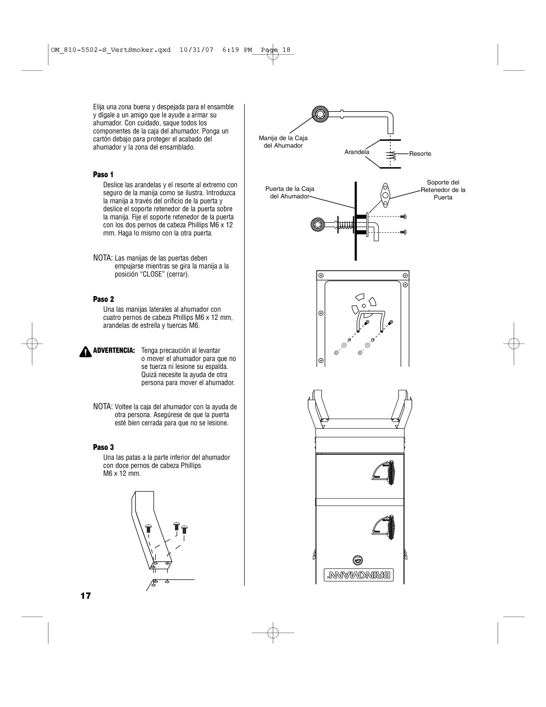 Brinkmann 810-5502-S owner manual Paso 