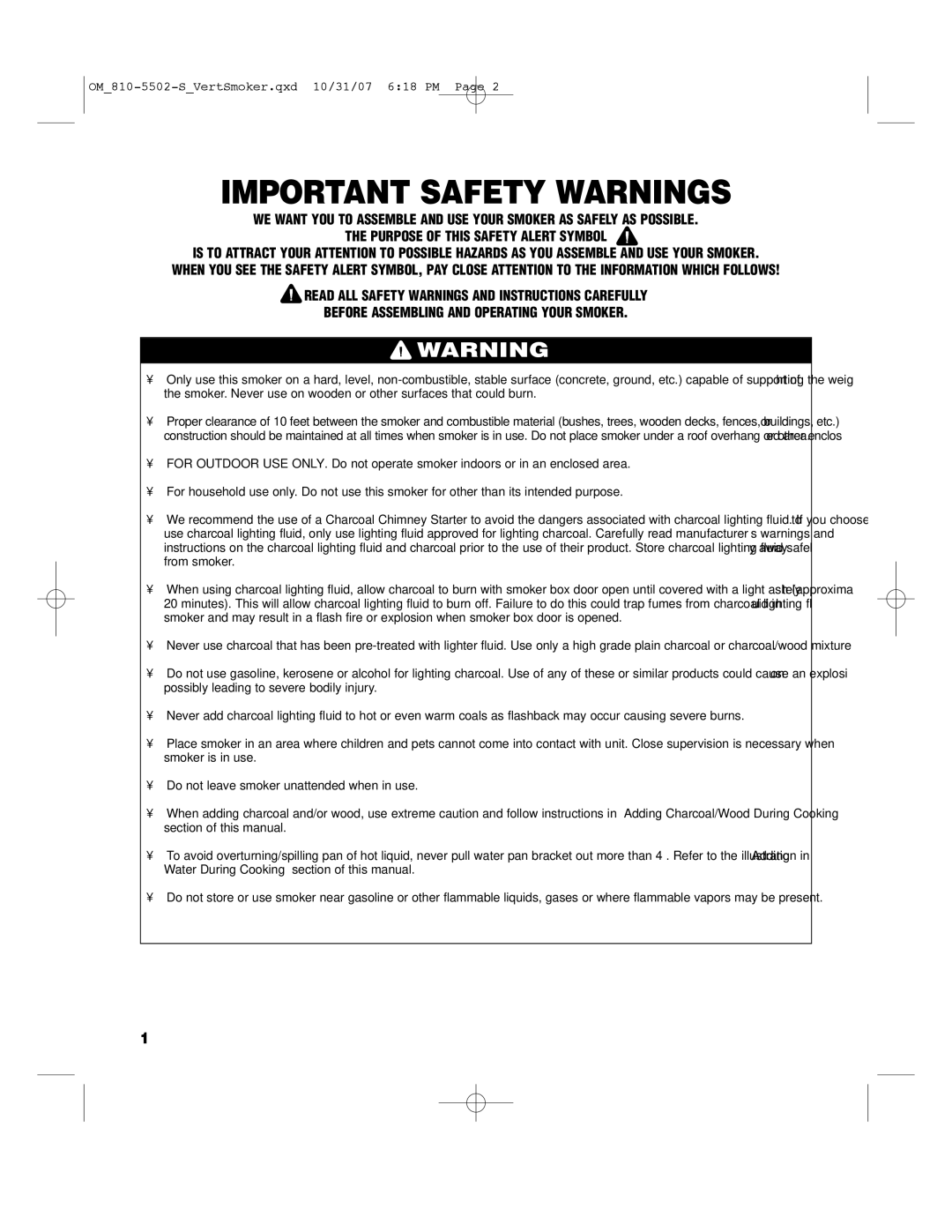 Brinkmann 810-5502-S owner manual Important Safety Warnings 