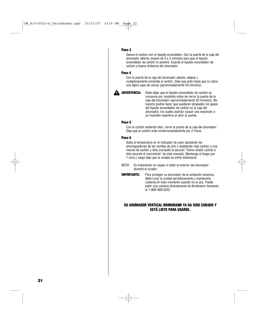 Brinkmann 810-5502-S owner manual Paso 