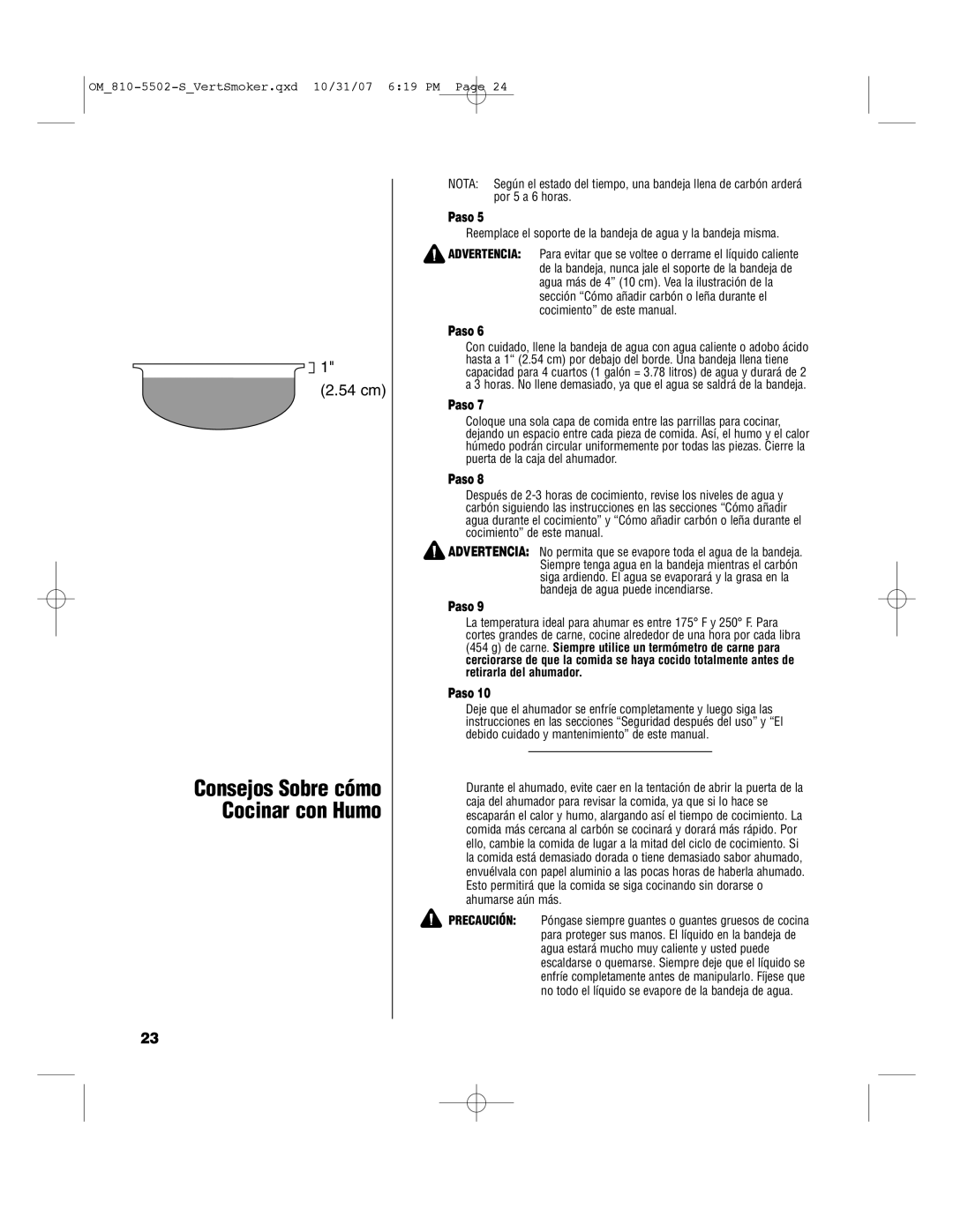 Brinkmann 810-5502-S owner manual Consejos Sobre cómo Cocinar con Humo 