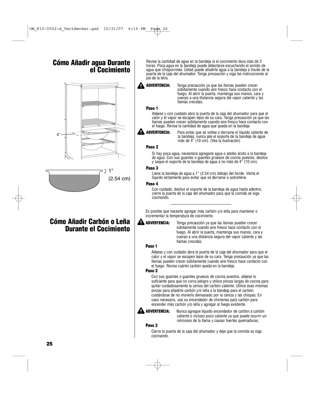 Brinkmann 810-5502-S owner manual Cómo Añadir agua Durante el Cocimiento 