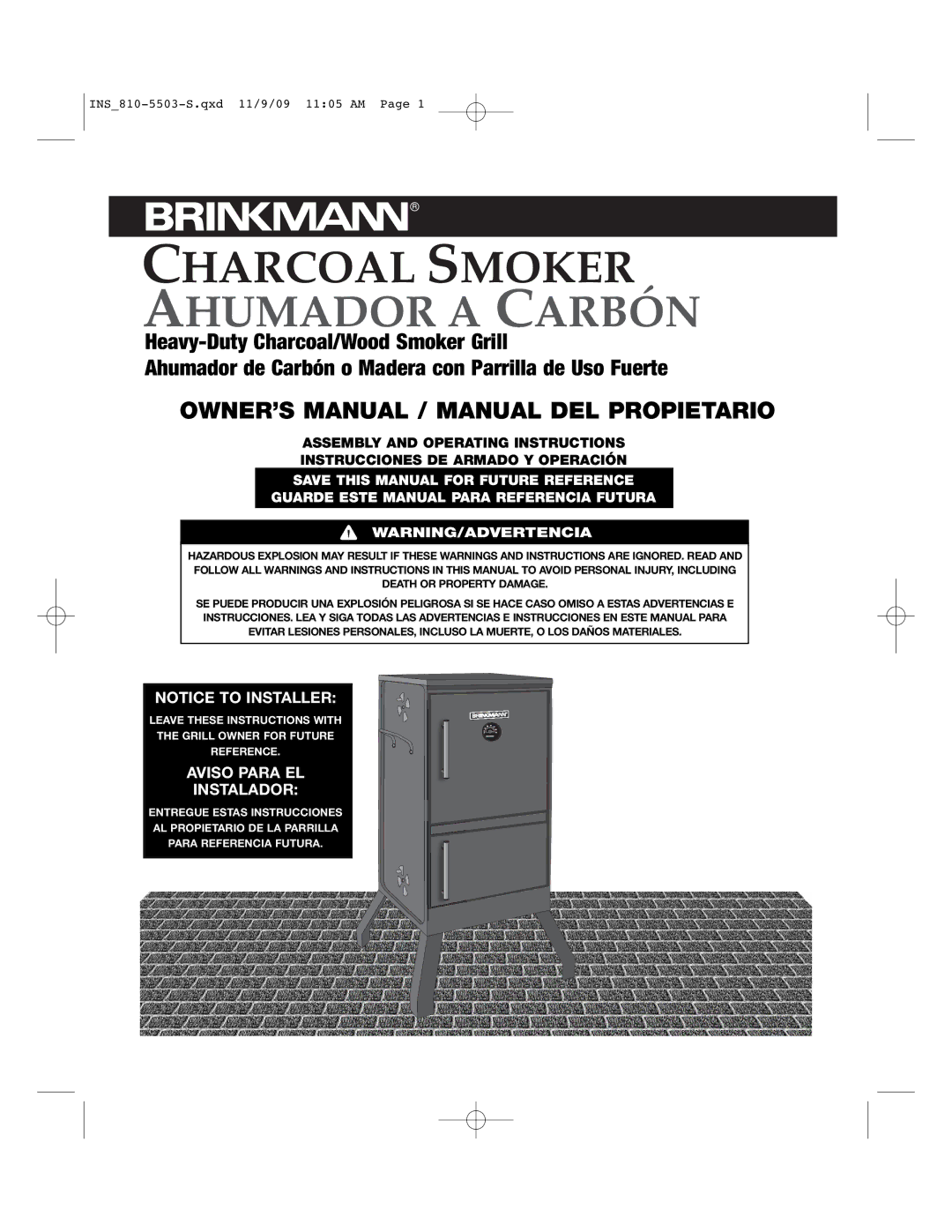 Brinkmann 810-5503-S owner manual Charcoal Smoker 