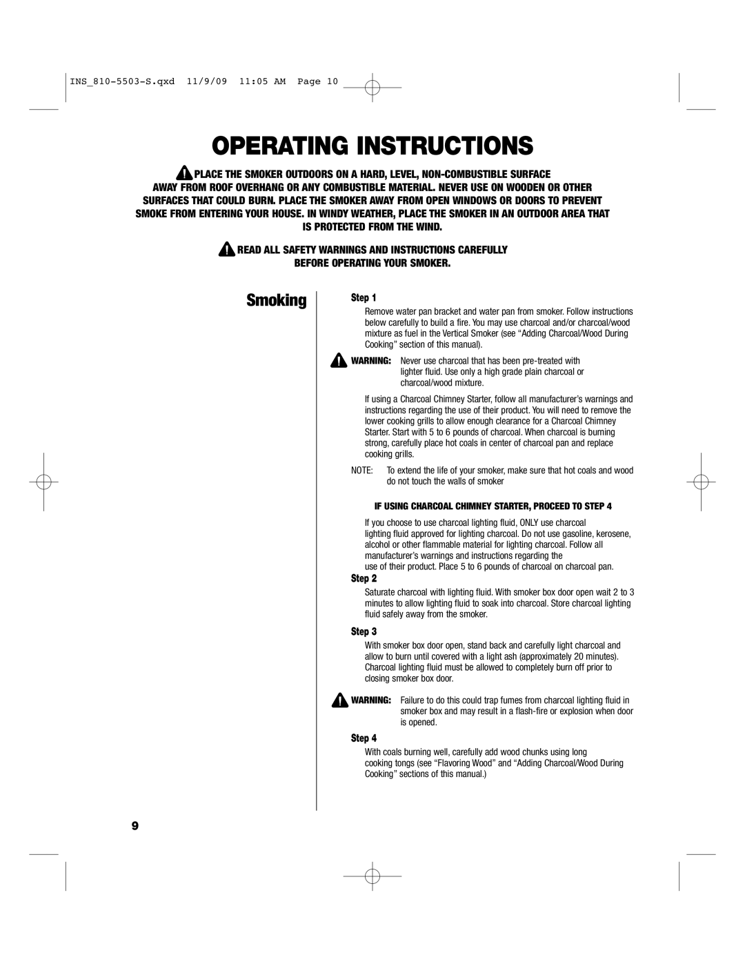 Brinkmann 810-5503-S owner manual Operating Instructions, Smoking 