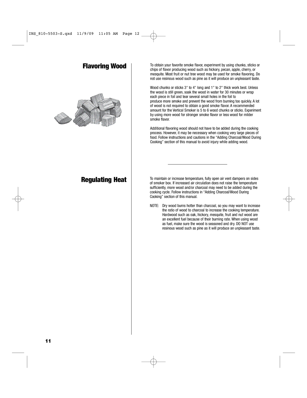 Brinkmann 810-5503-S owner manual Flavoring Wood Regulating Heat 