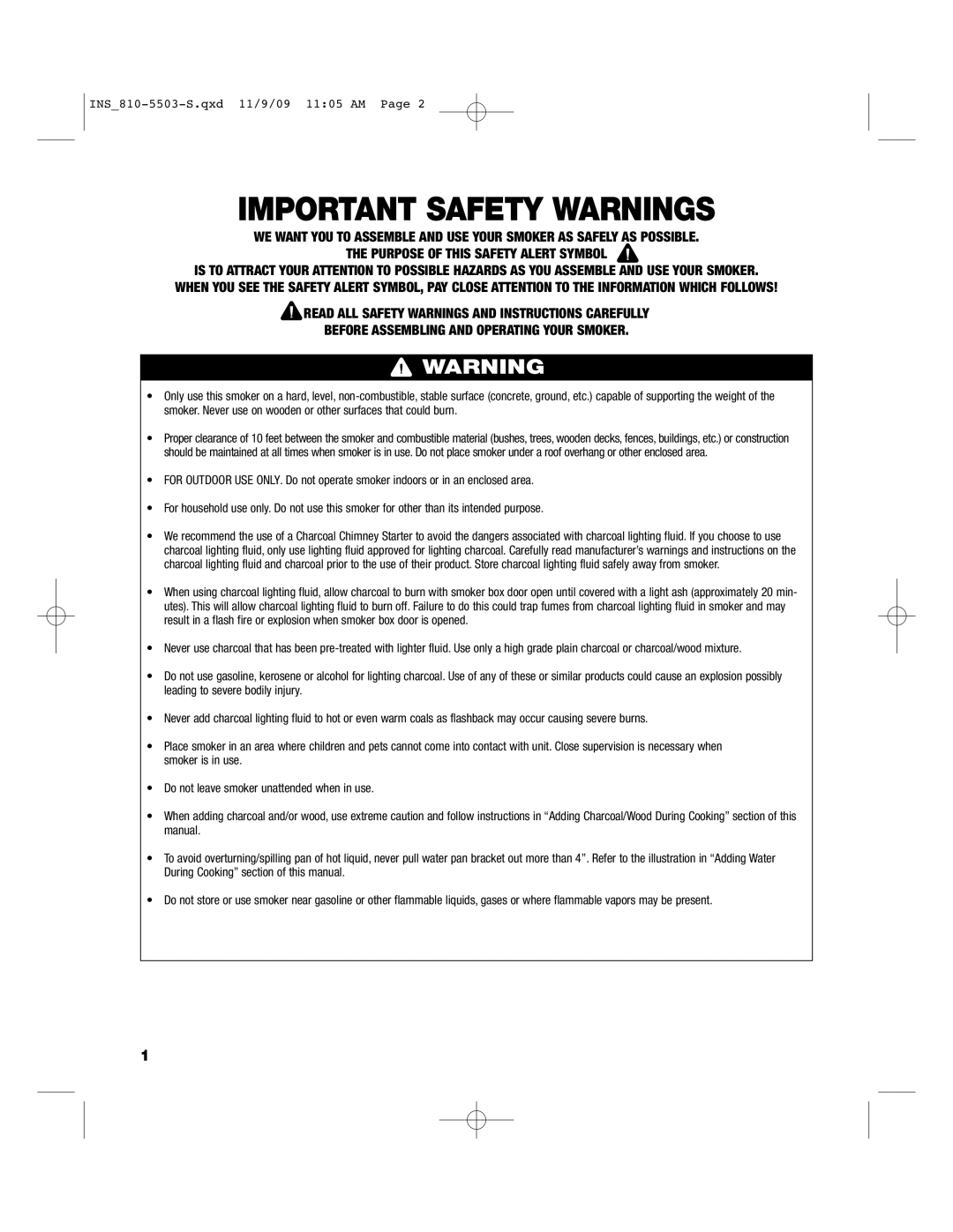 Brinkmann 810-5503-S owner manual Important Safety Warnings 