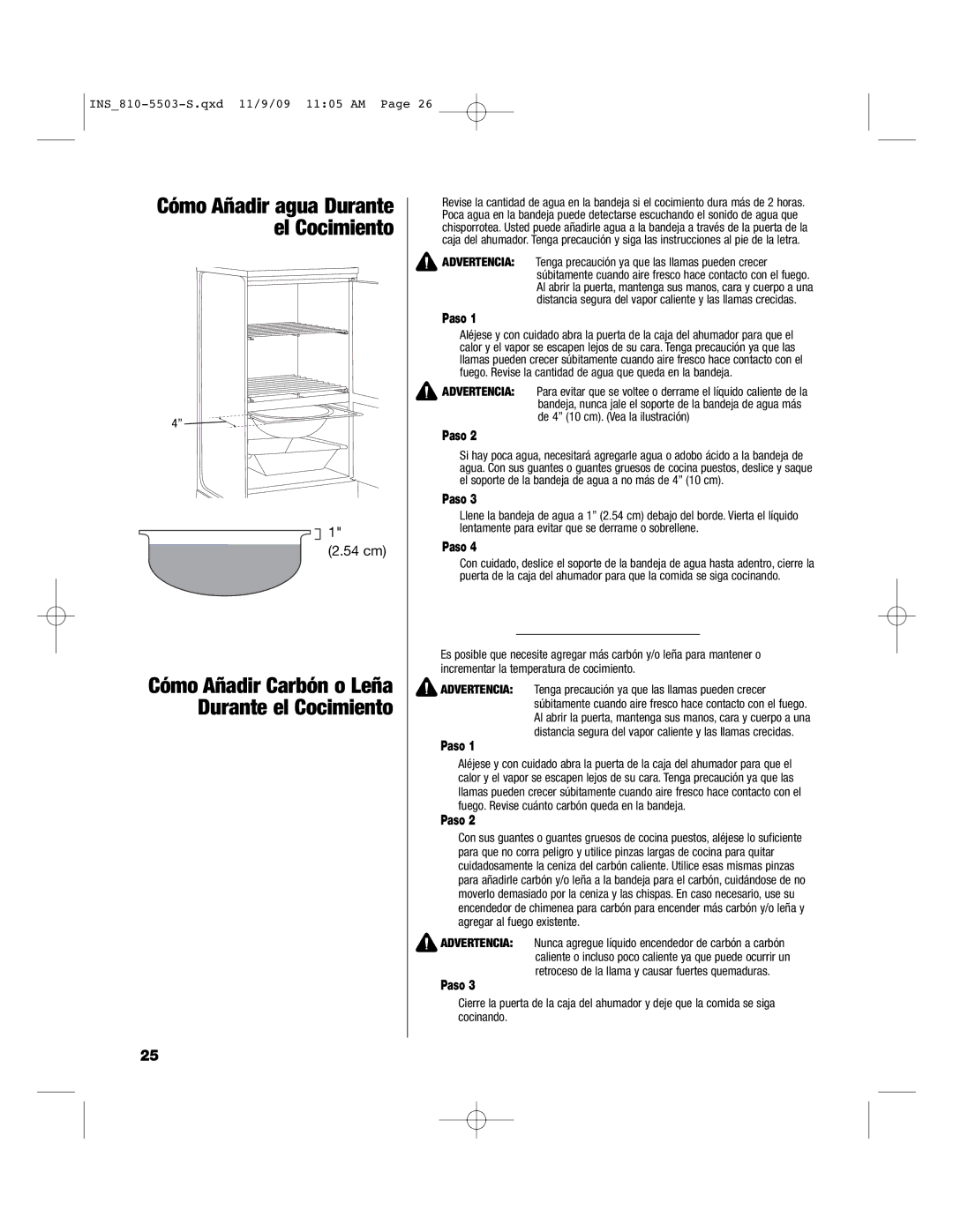 Brinkmann 810-5503-S owner manual Cómo Añadir agua Durante el Cocimiento 