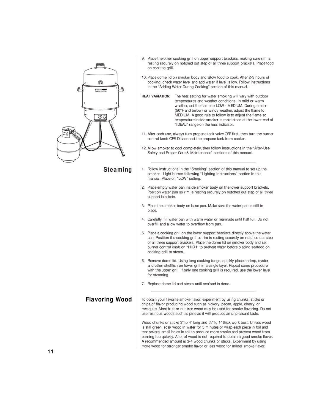 Brinkmann 810-5600-0 owner manual Steaming Flavoring Wood 