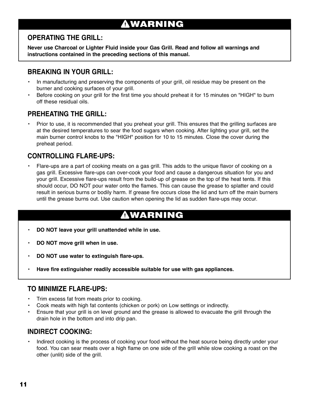 Brinkmann 810-6830-0 owner manual Operating the Grill, Breaking in Your Grill, Preheating the Grill, Controlling FLARE-UPS 