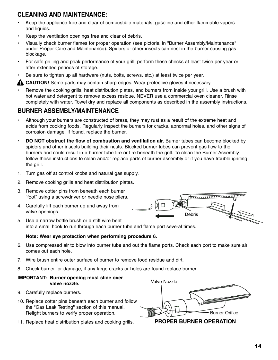 Brinkmann 810-6830-0 owner manual Cleaning and Maintenance, Burner ASSEMBLY/MAINTENANCE 