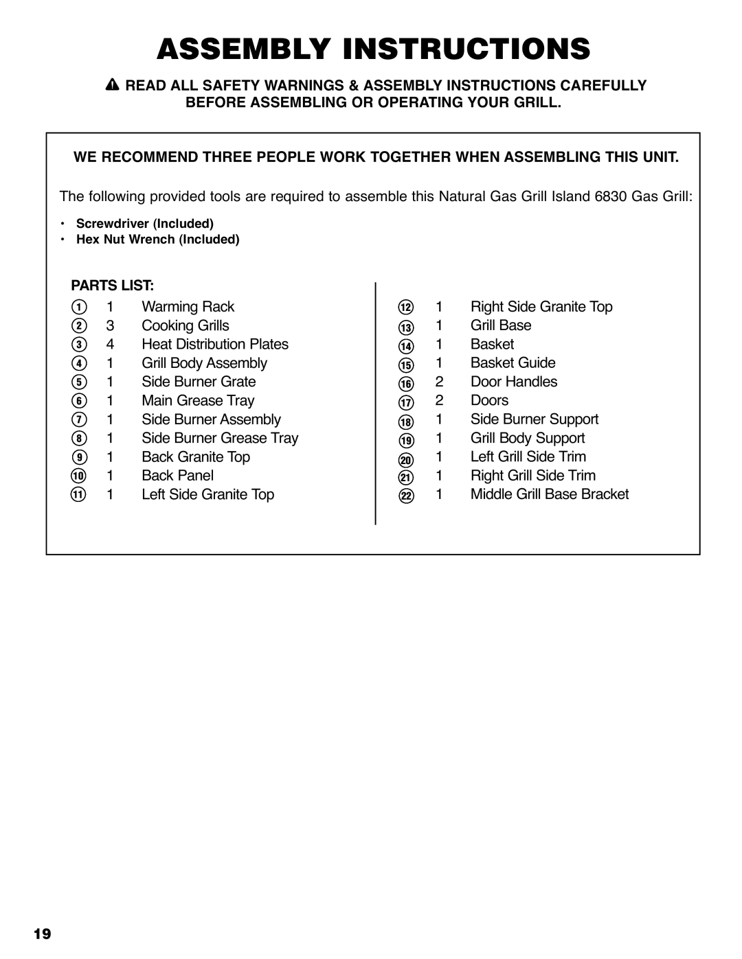 Brinkmann 810-6830-0 owner manual Assembly Instructions 