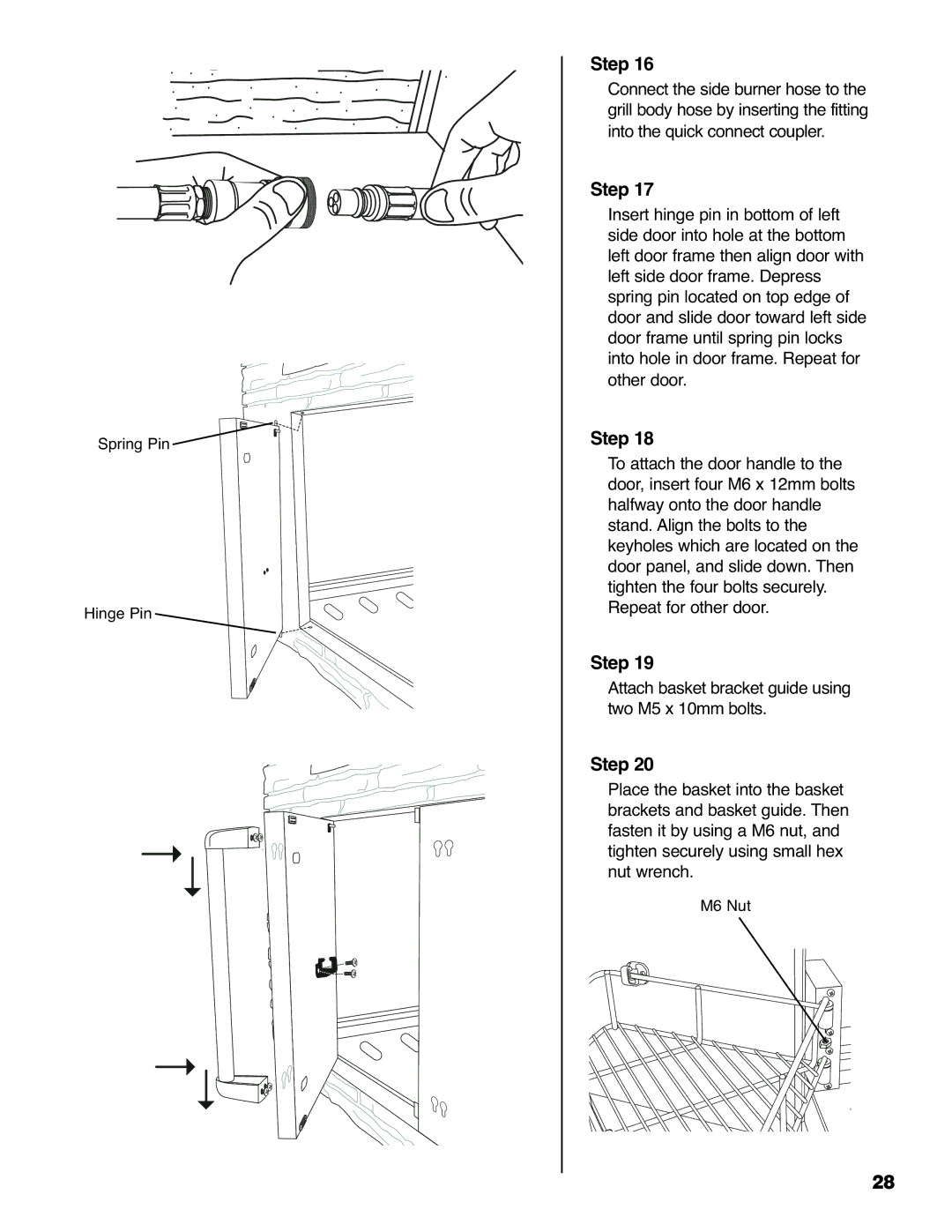 Brinkmann 810-6830-0 owner manual Attach basket bracket guide using two M5 x 10mm bolts 