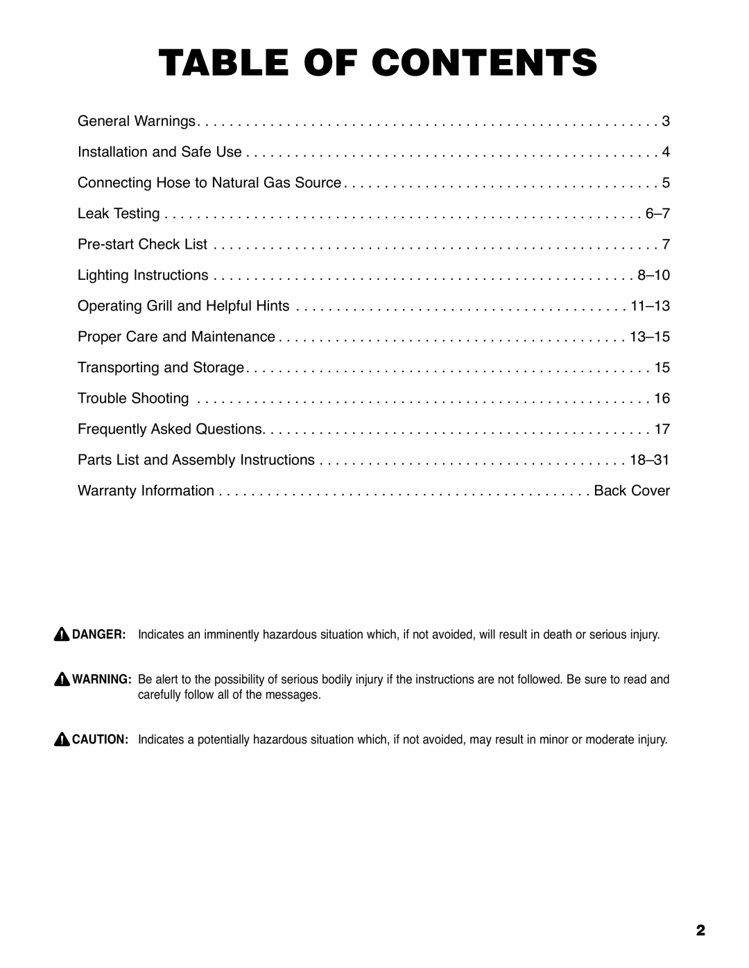 Brinkmann 810-6830-0 owner manual Table of Contents 