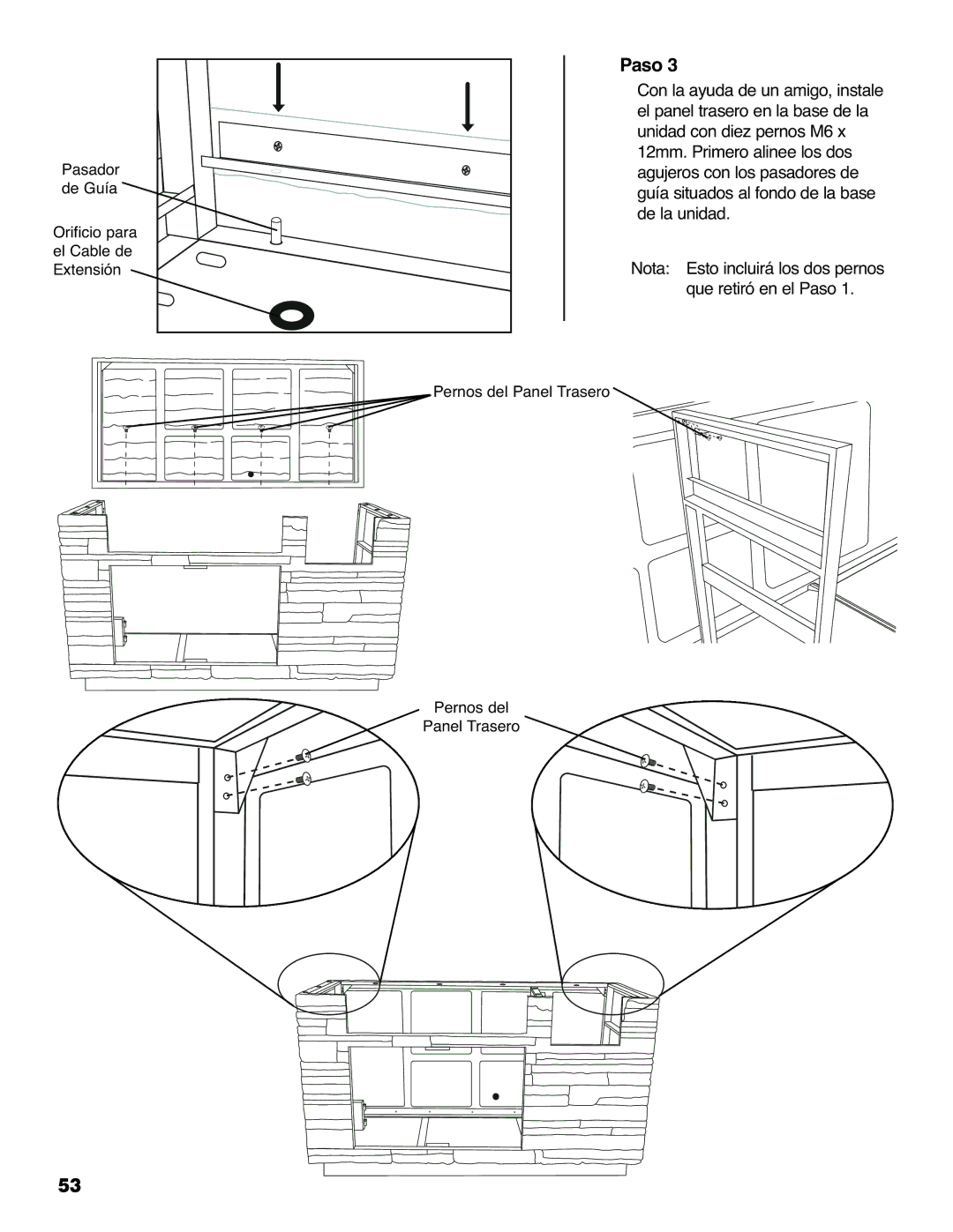 Brinkmann 810-6830-0 owner manual Pasador de Guía Orificio para el Cable de Extensión 