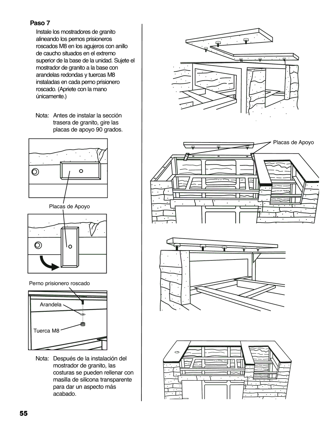 Brinkmann 810-6830-0 owner manual Placas de Apoyo Perno prisionero roscado Arandela Tuerca M8 