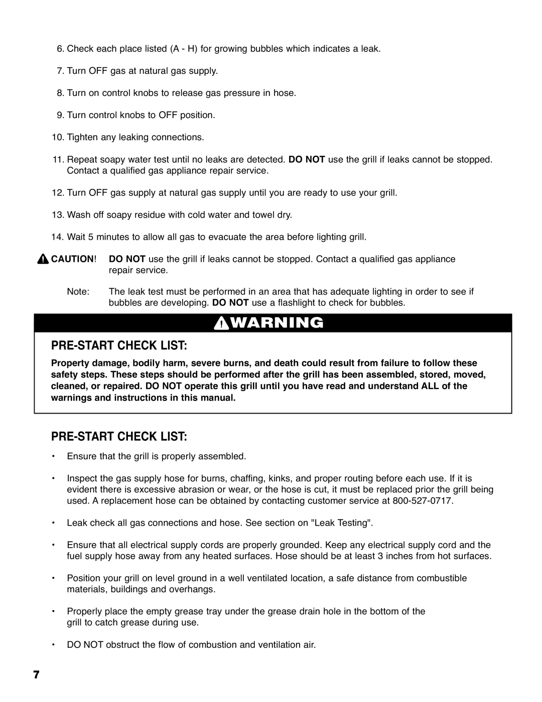 Brinkmann 810-6830-0 owner manual PRE-START Check List 