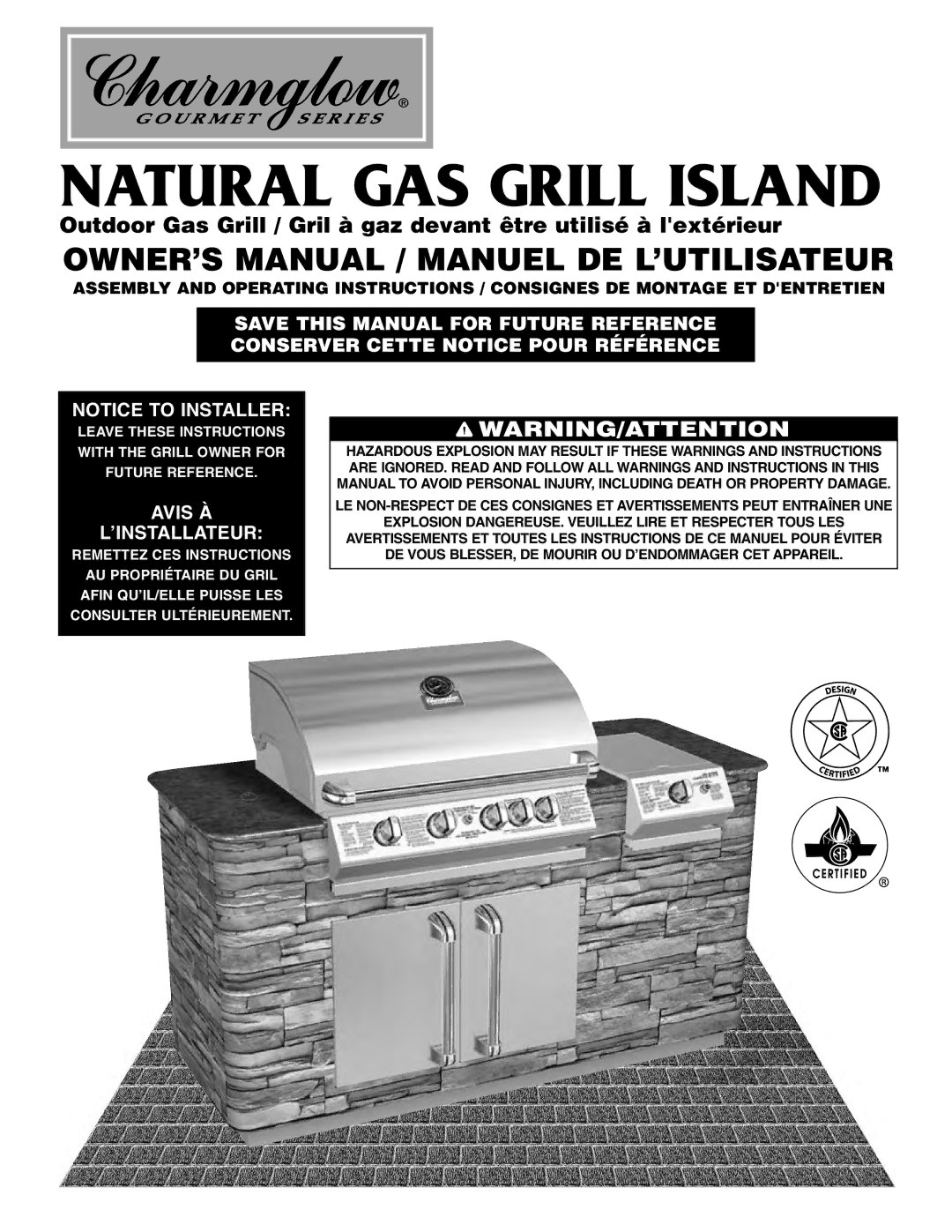 Brinkmann 810-6830-B owner manual Natural GAS Grill Island 