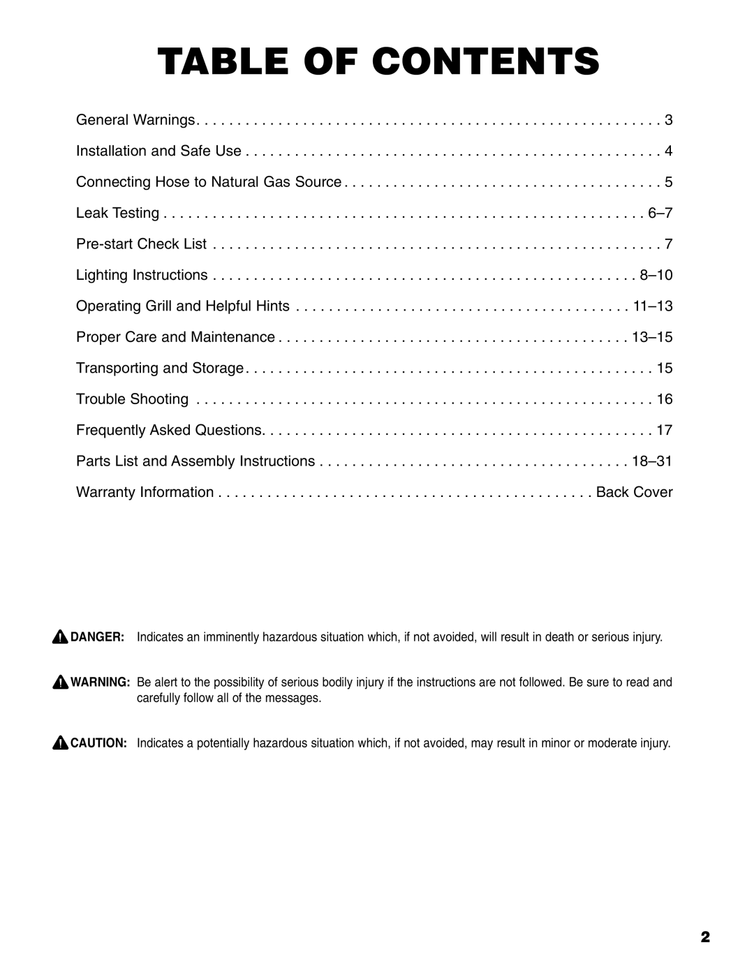 Brinkmann 810-6830-B owner manual Table of Contents 