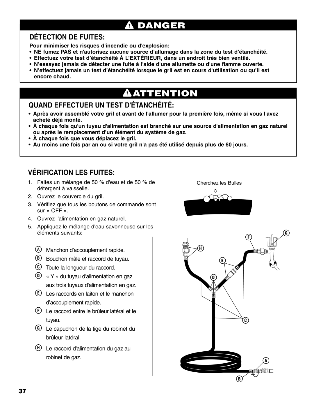 Brinkmann 810-6830-B owner manual Détection DE Fuites, Quand Effectuer UN Test Détanchéité, Vérification LES Fuites 