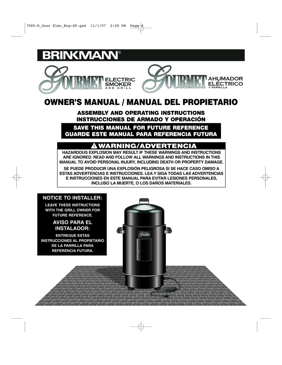 Brinkmann 810-7080-0, 810-7090-S, 810-7080-K, 140-7085-K owner manual Aviso Para EL Instalador 