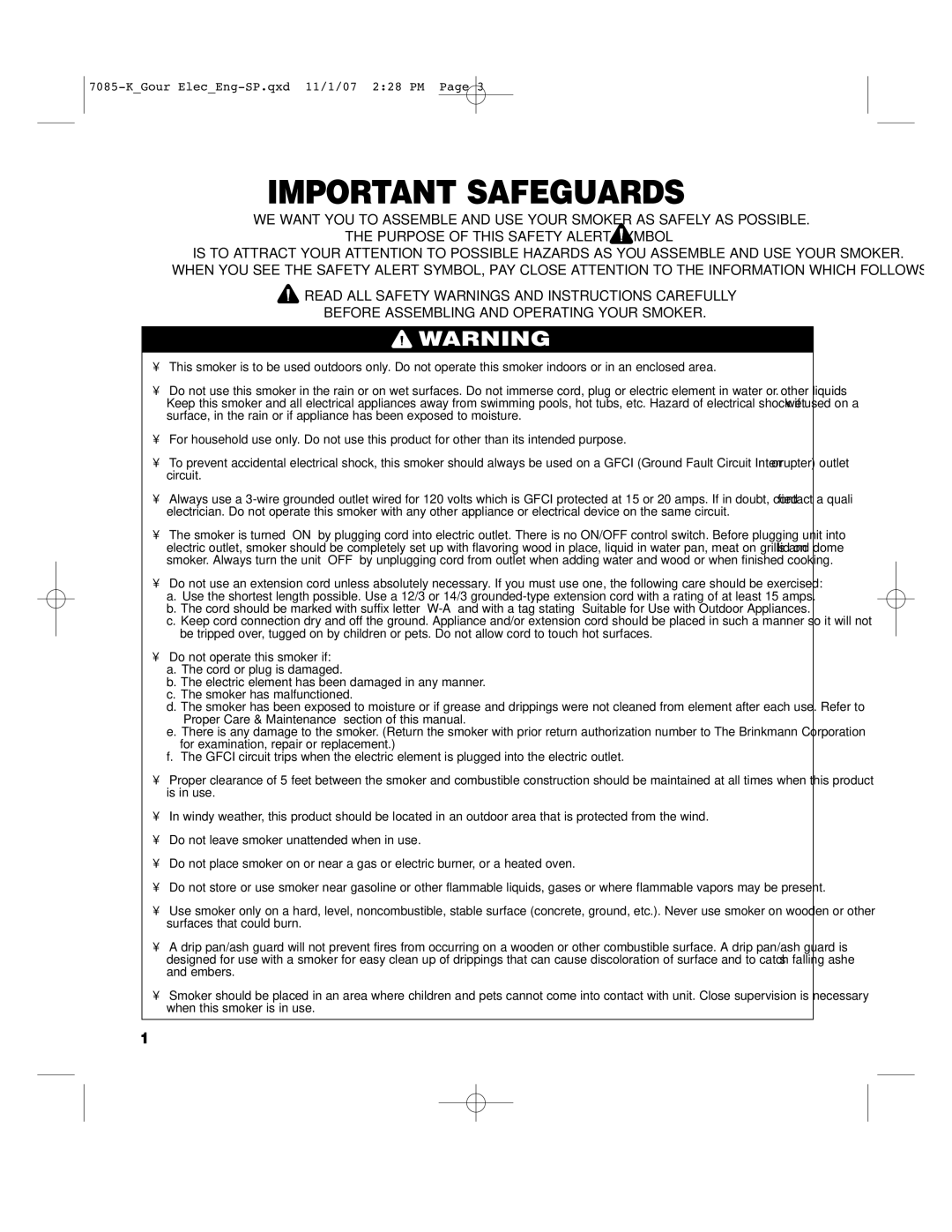 Brinkmann 810-7080-K, 810-7090-S, 810-7080-0, 140-7085-K owner manual Important Safeguards 