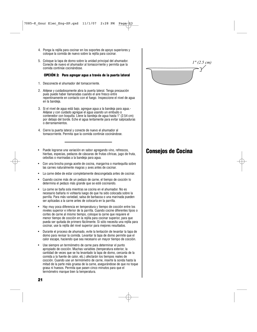 Brinkmann 810-7080-K, 810-7090-S, 810-7080-0 Consejos de Cocina, Opción 2 Para agregar agua a través de la puerta lateral 