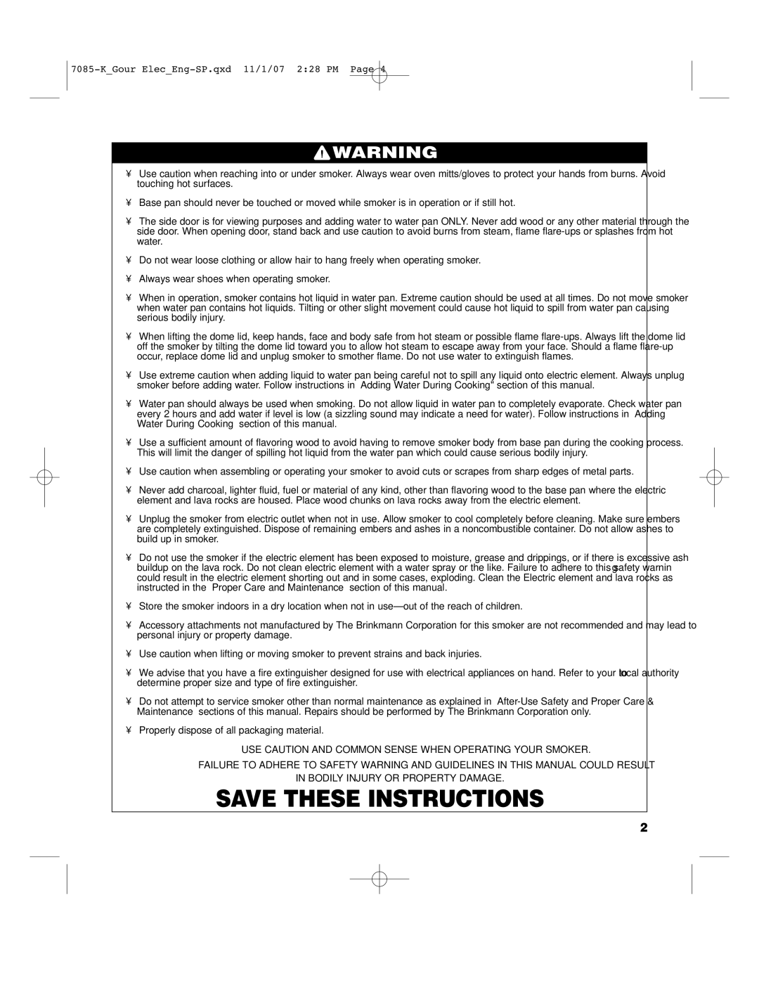 Brinkmann 140-7085-K, 810-7090-S, 810-7080-0, 810-7080-K owner manual Properly dispose of all packaging material 