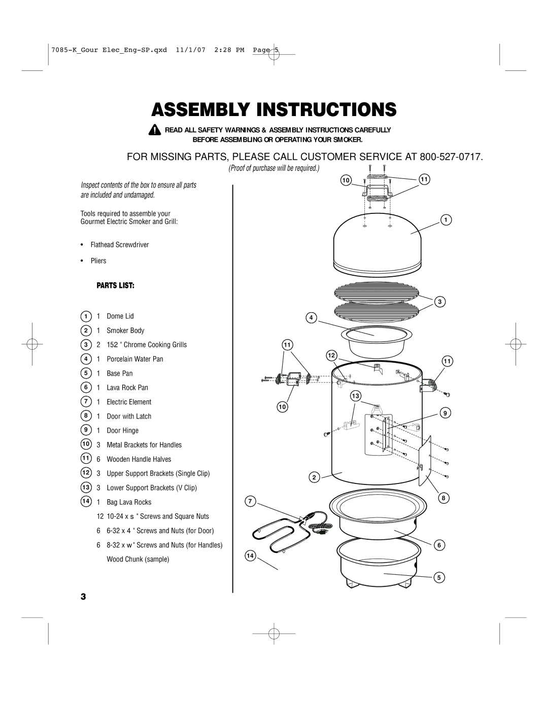 Brinkmann 810-7090-S, 810-7080-0, 810-7080-K, 140-7085-K owner manual Assembly Instructions, Parts List 