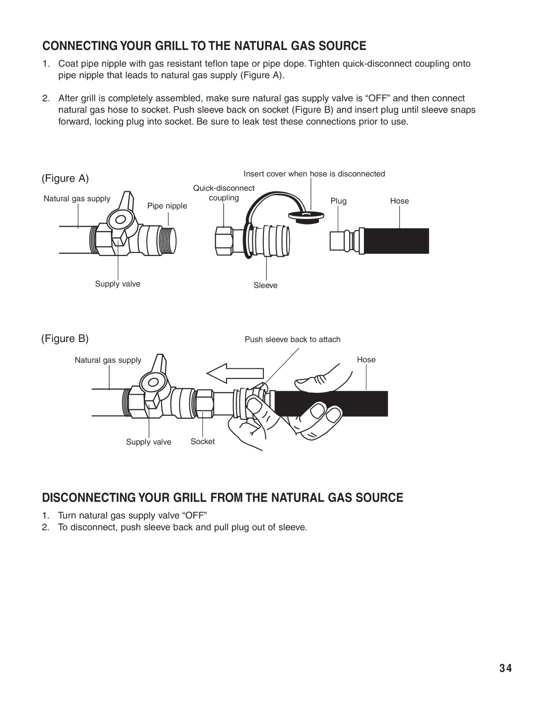 Brinkmann 810-8650-S Connecting Your Grill to the Natural GAS Source, Disconnecting Your Grill from the Natural GAS Source 