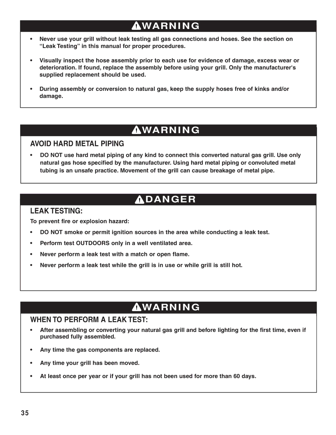 Brinkmann 810-9520-S, 810-8552-S, 810-8640-S, 810-8750-S Avoid Hard Metal Piping, Leak Testing, When to Perform a Leak Test 