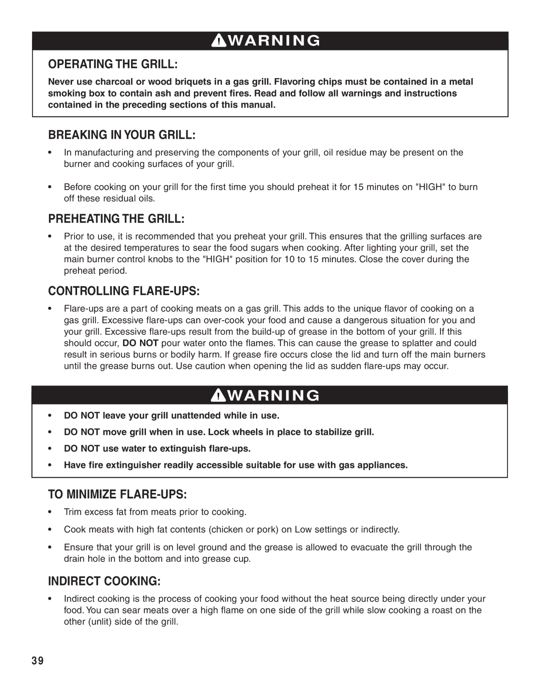 Brinkmann 810-7405-S, 810-8552-S Operating the Grill, Breaking in Your Grill, Preheating the Grill, Controlling FLARE-UPS 