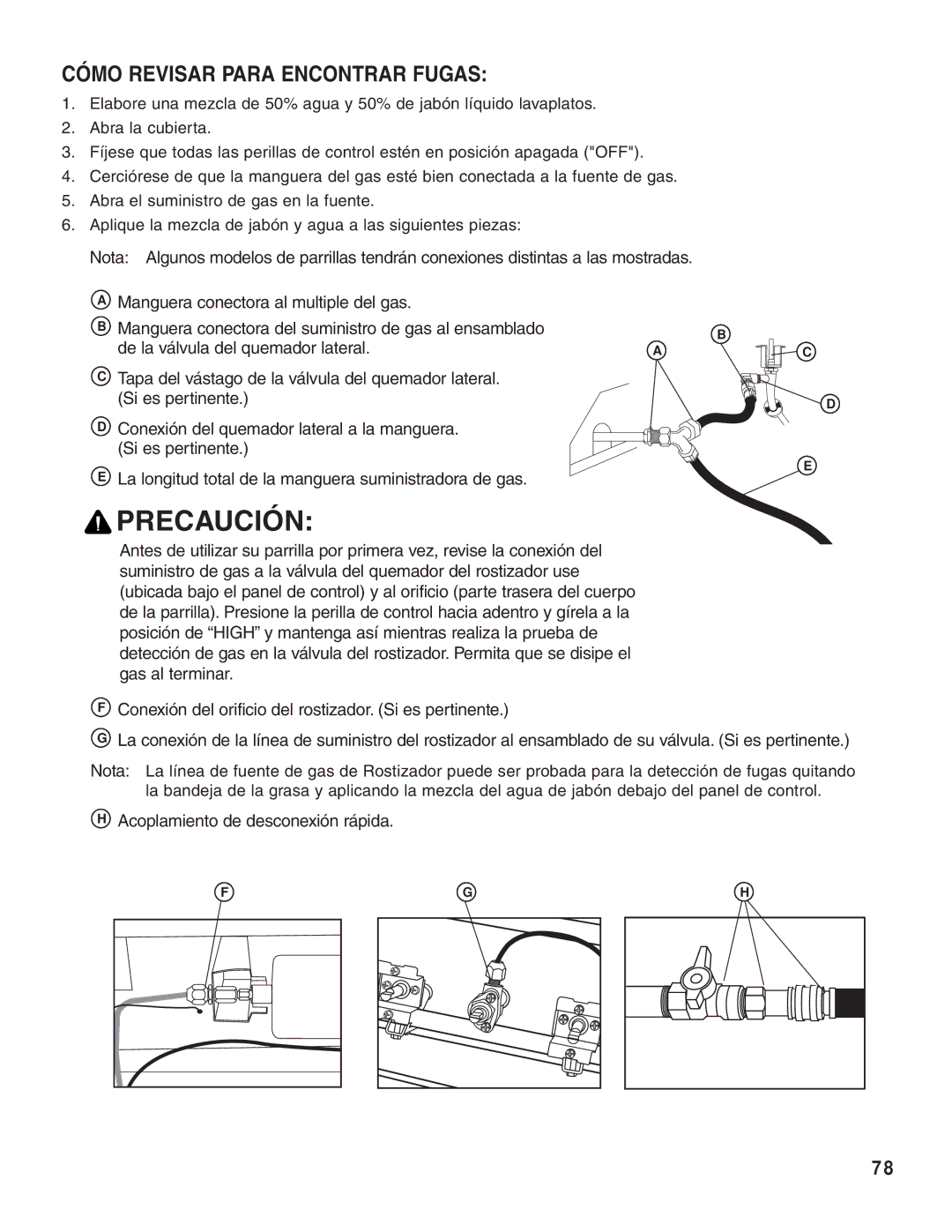 Brinkmann 810-8752-S, 810-8552-S, 810-8640-S, 810-8750-S, 810-8550-S, 810-8905-S Precaución, Cómo Revisar Para Encontrar Fugas 