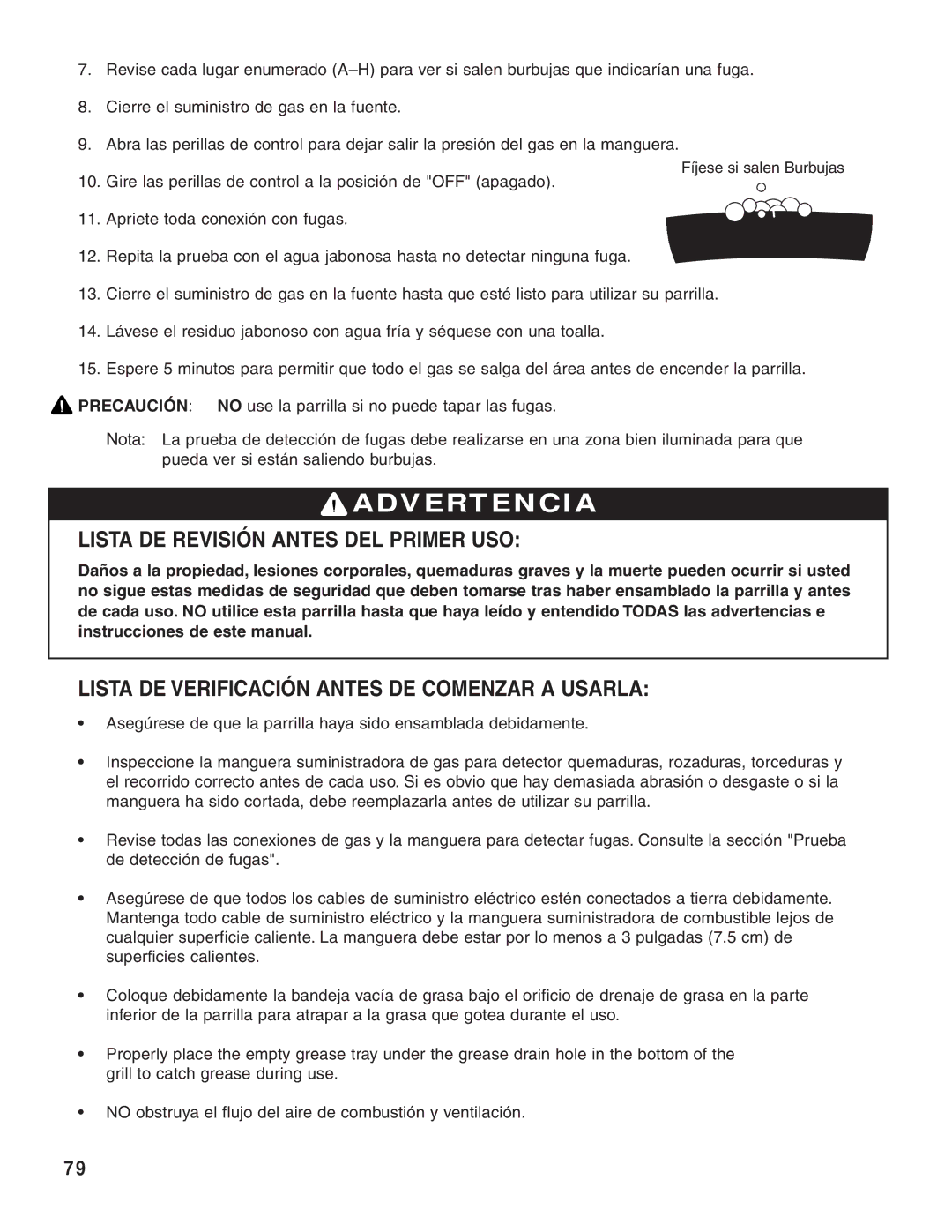 Brinkmann 810-8532-S, 810-8552-S Lista DE Revisión Antes DEL Primer USO, Lista DE Verificación Antes DE Comenzar a Usarla 