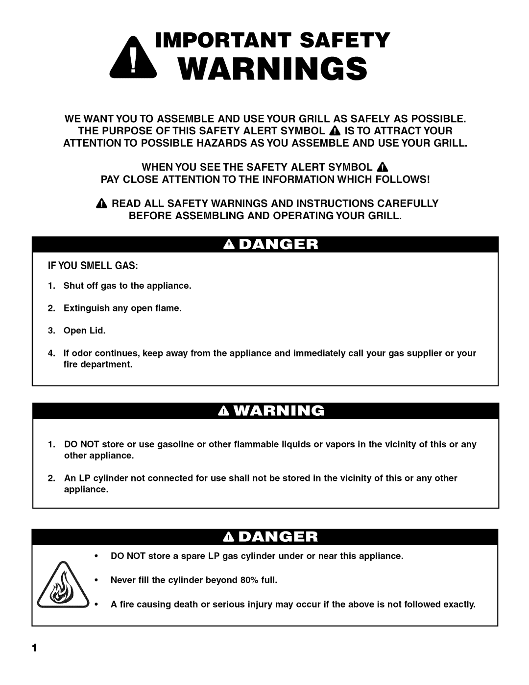 Brinkmann 810.63450 owner manual Important Safety 