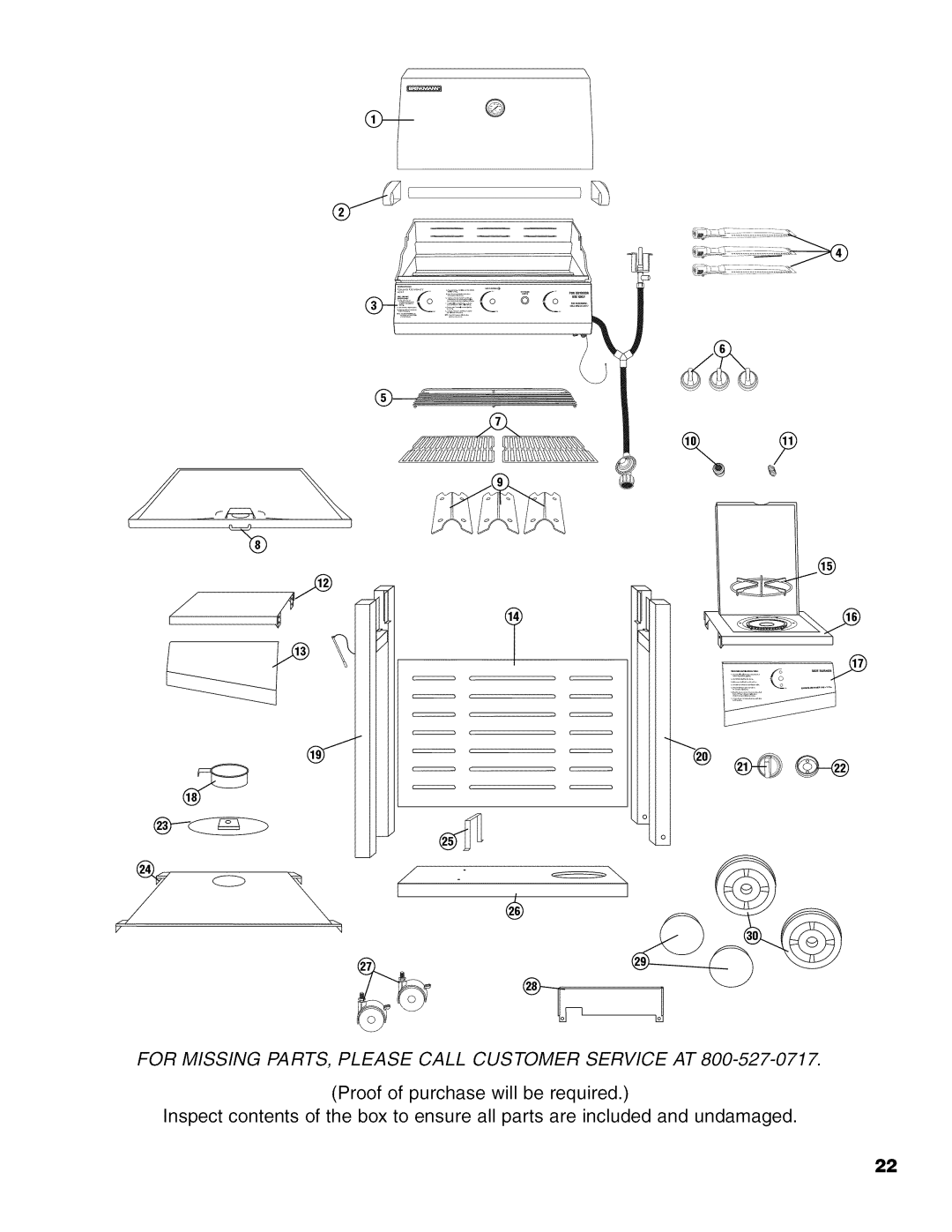 Brinkmann 810.63450 owner manual For Missing PARTS, Please Call Customer Service AT 