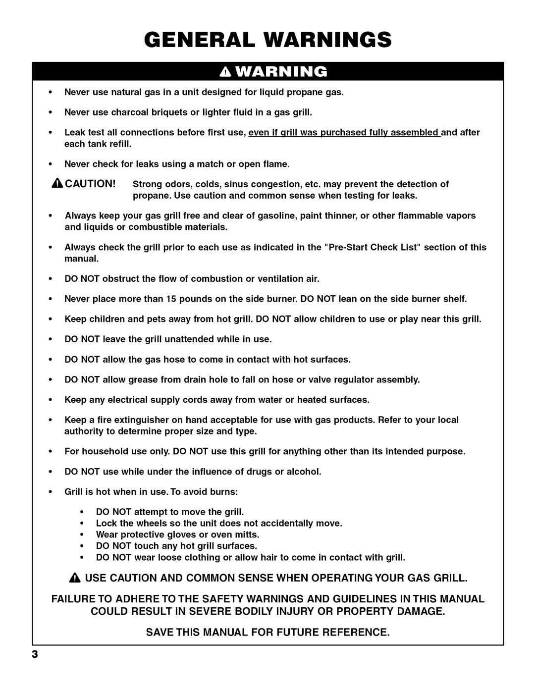 Brinkmann 810.63450 owner manual General Warnings 