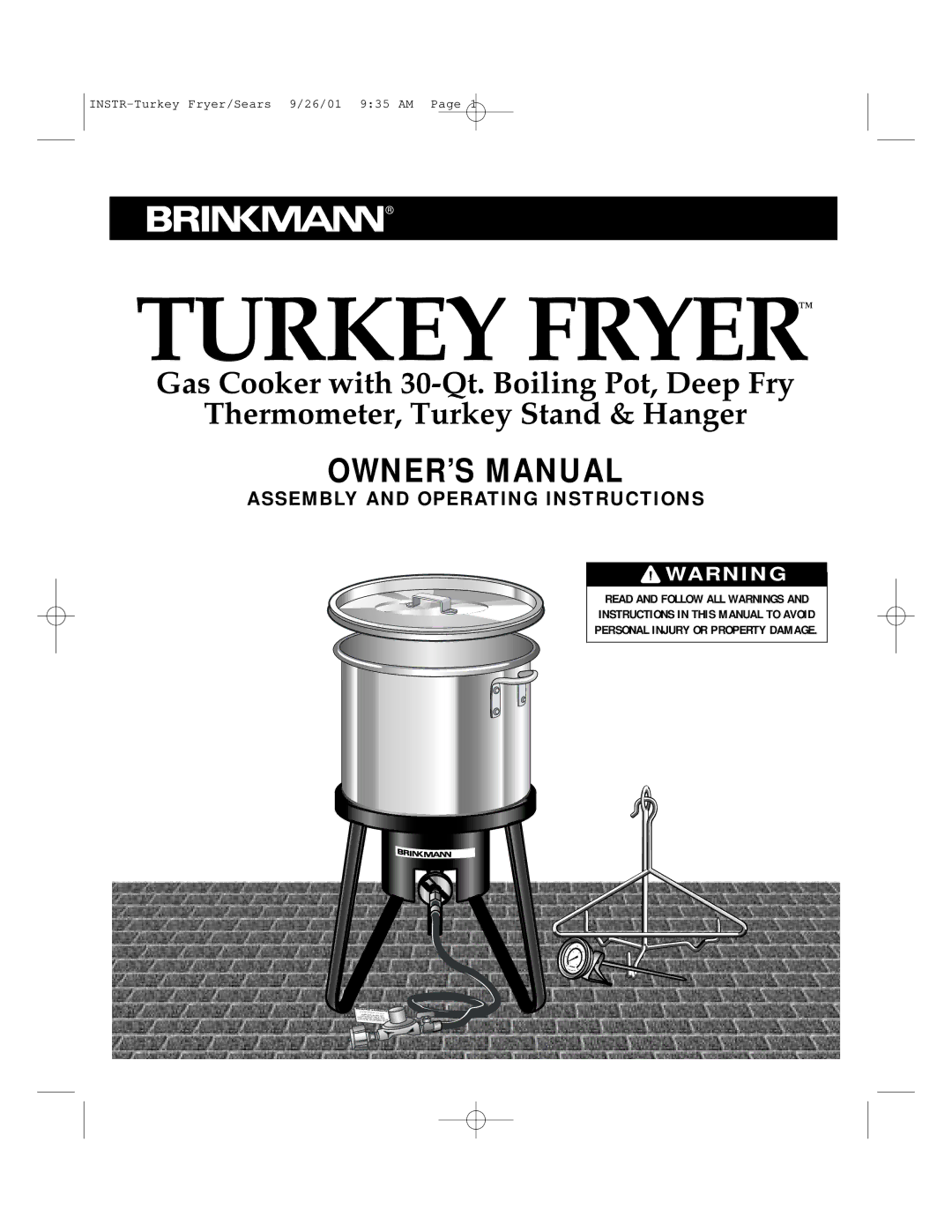 Brinkmann 812-3325-7 owner manual Turkey Fryer 