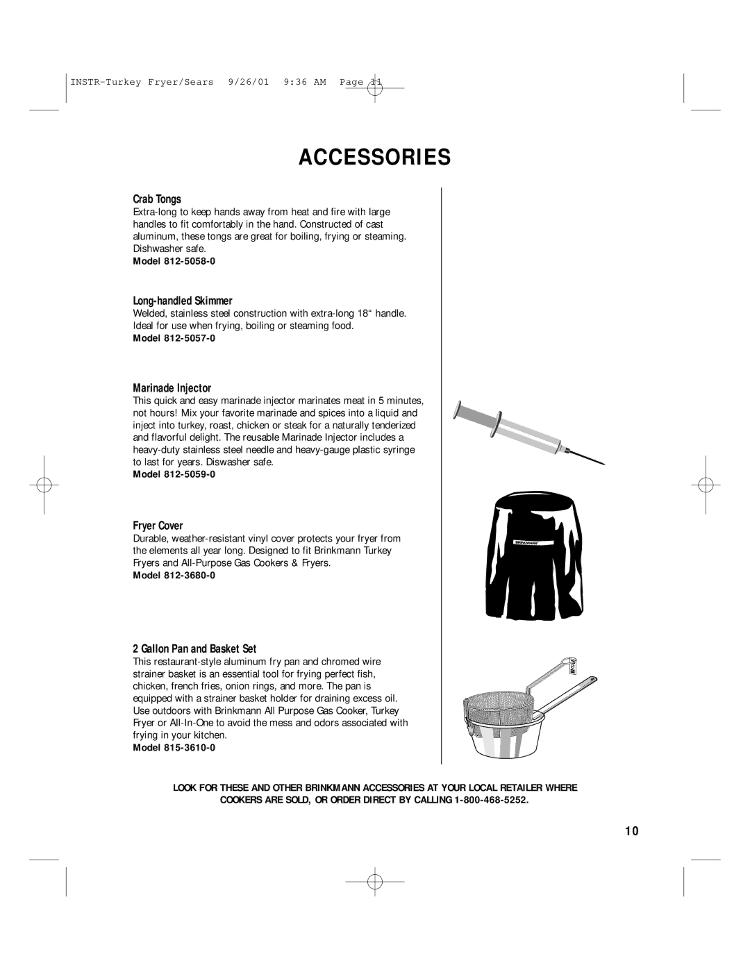 Brinkmann 812-3325-7 Crab Tongs, Long-handled Skimmer, Marinade Injector, Fryer Cover, Gallon Pan and Basket Set 