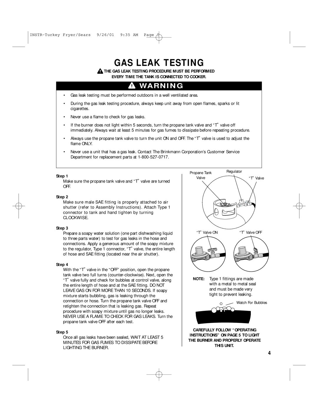 Brinkmann 812-3325-7 owner manual GAS Leak Testing 