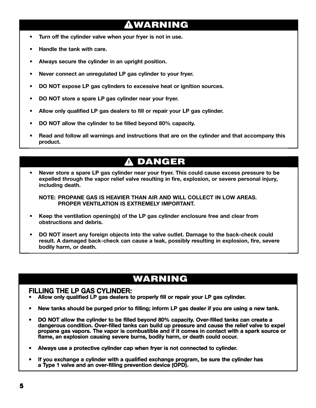 Brinkmann 815-3500, 816-3500 SERIES owner manual Filling The Lp Gas Cylinder, Danger 