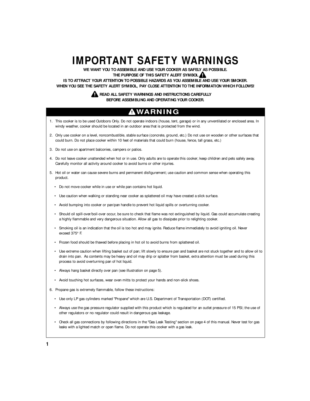 Brinkmann 815-3680-0, 815-3782-0, 815-3680-S, 815-3784-0 owner manual Important Safety Warnings 