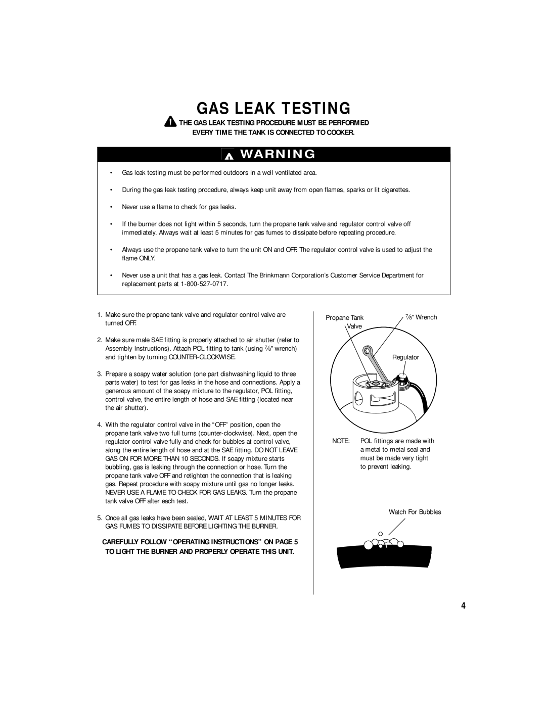 Brinkmann 815-3782-0, 815-3680-S, 815-3680-0, 815-3784-0 owner manual GAS Leak Testing 