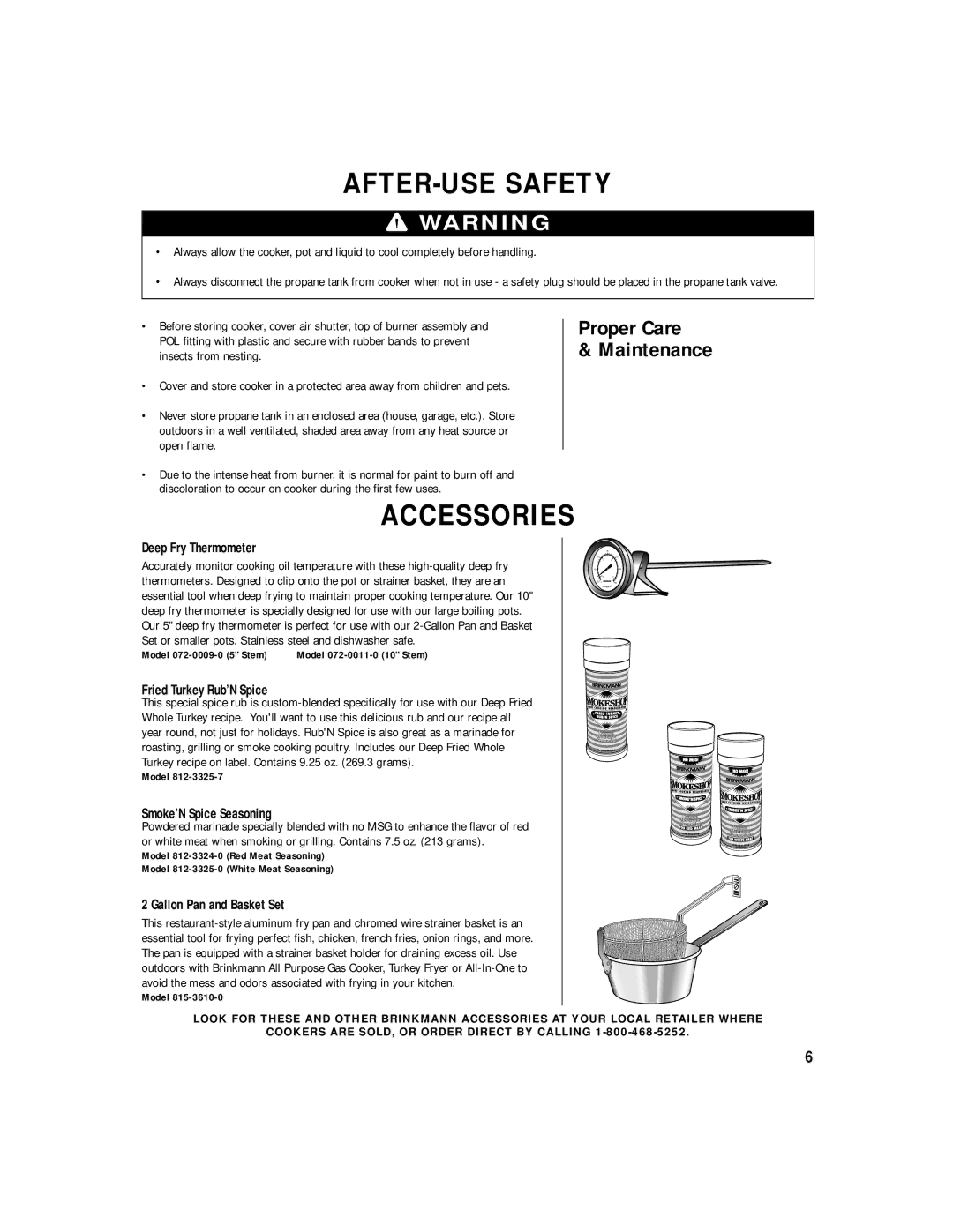 Brinkmann 815-3680-0, 815-3782-0, 815-3680-S, 815-3784-0 owner manual AFTER-USE Safety, Accessories 