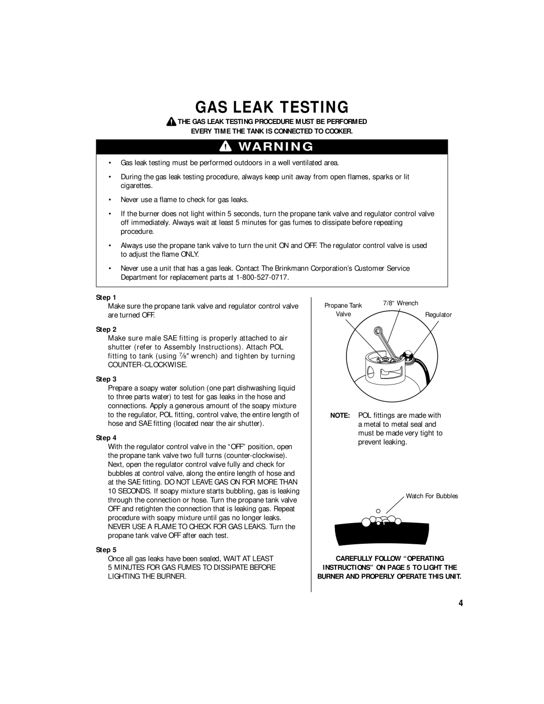 Brinkmann 815-3880-0 owner manual GAS Leak Testing 